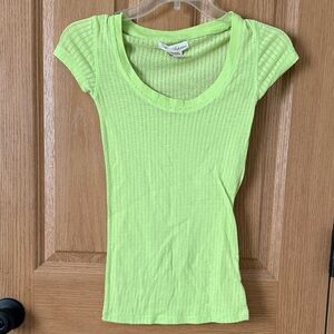Urban Behavior Neon Lime Ribbed Scoop Neck Short Sleeve Top